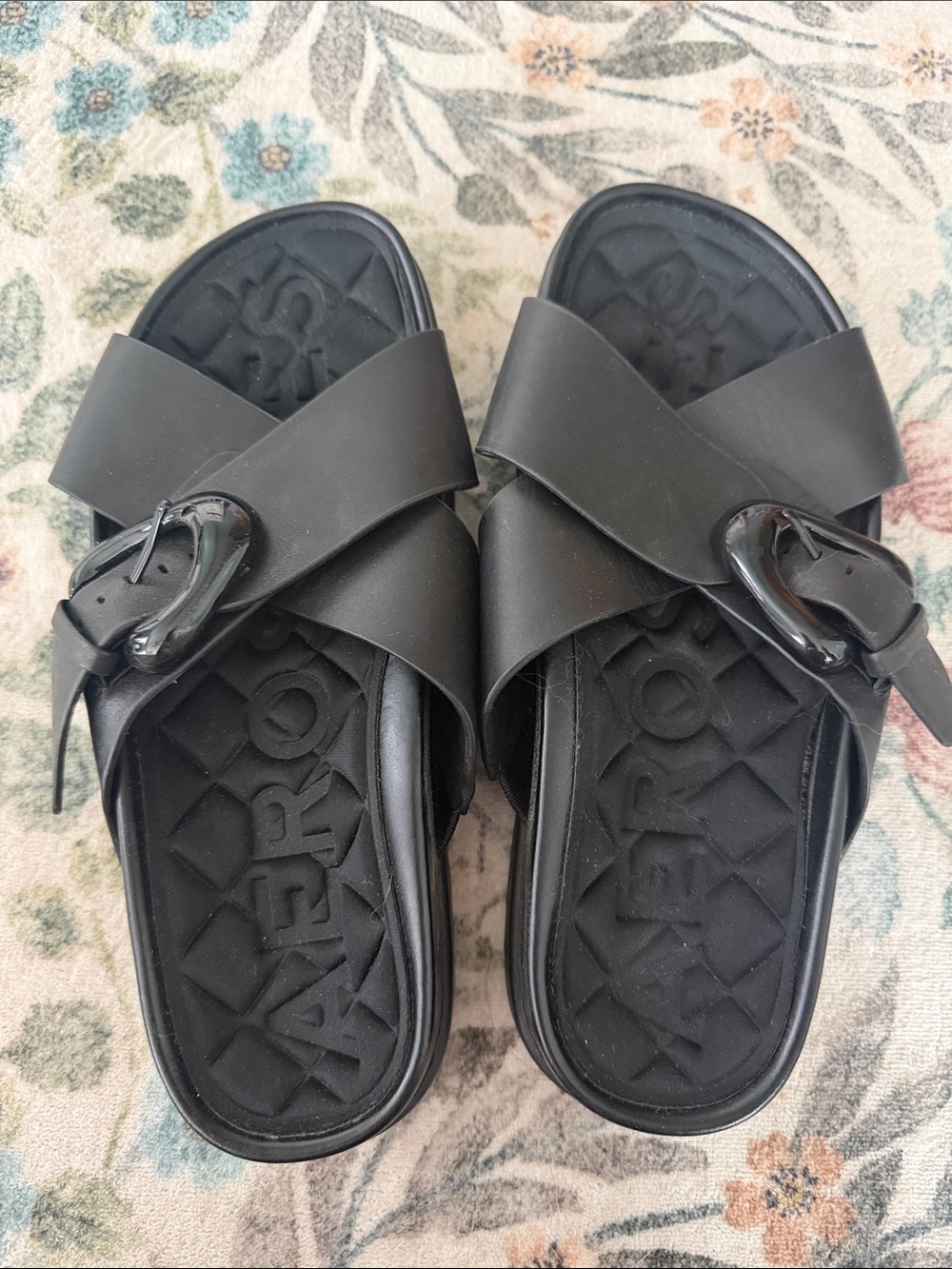 Aerosoles Black Slip-On Crisscross Sandals with Buckle